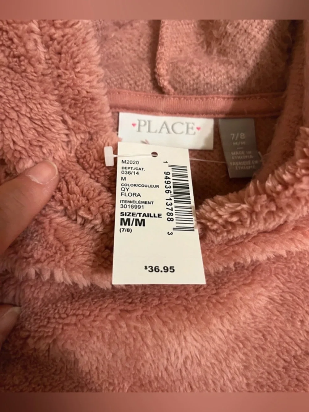 NWT The Children's Place Sherpa Pull Over Hoodie with Kangaroo Pocket Sz M 7/8